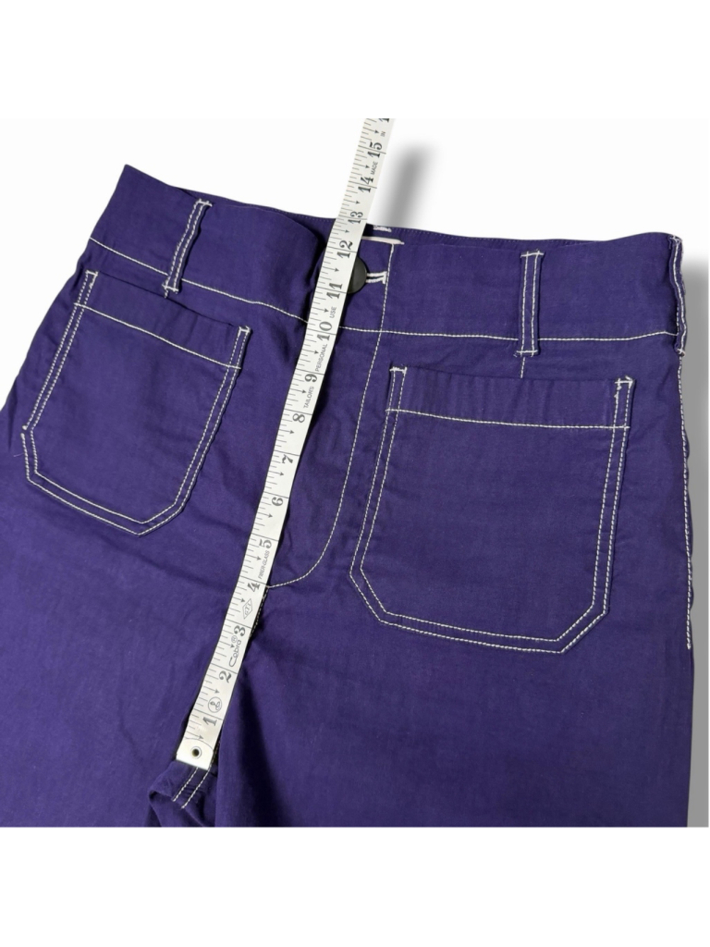 Meave Anthro Colette Crop Wide Leg Pants Contrast Stitch Purple Magic Fabric 28 - Picture 7 of 11